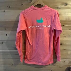 Southern Marsh salmon colored long sleeved pocket tshirt